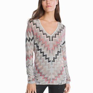 WHBM Chevron V-Neck Gray Pink Metallic Sweater